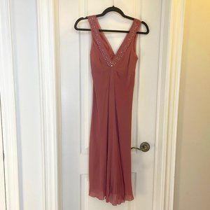 JACOB Beaded Silk Slip Dress, Dusty Rose, Size 0